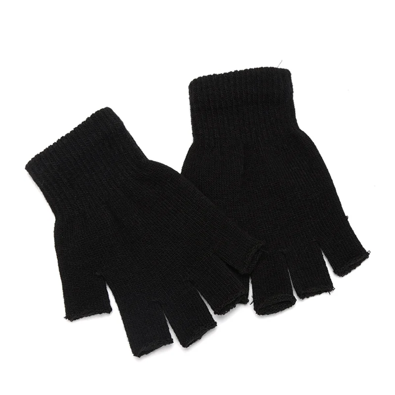 Fingerless Glove Knit - Unisex Black Half Finger Fingerless Gloves