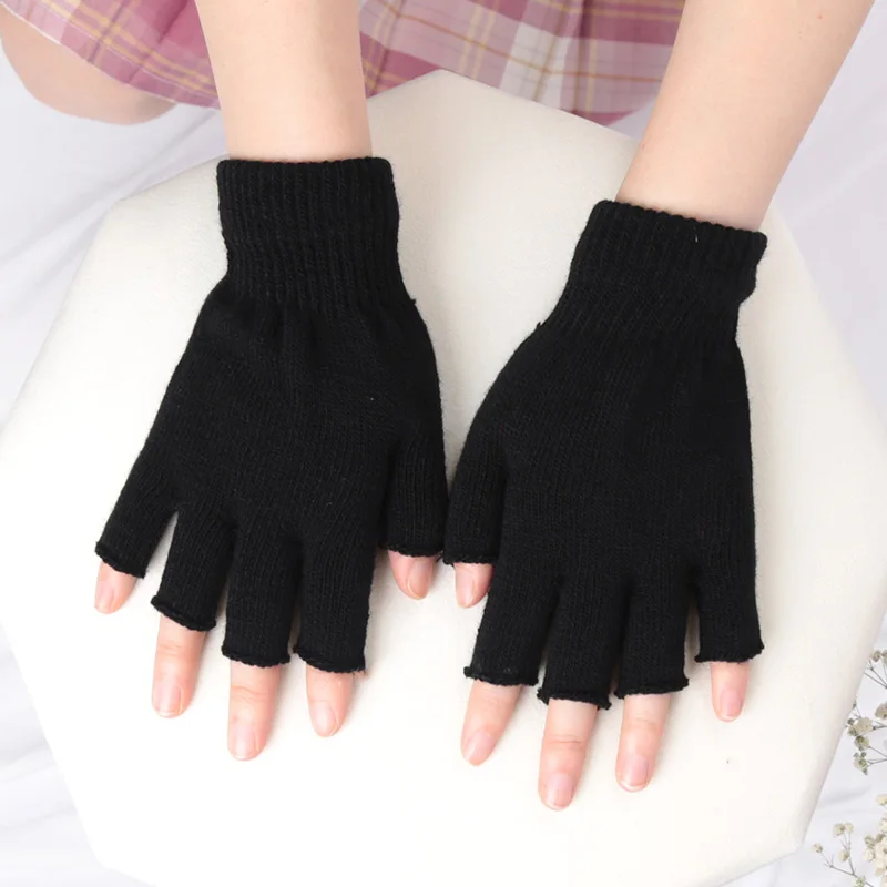Unisex Black Half Finger Finge - Fingerless Glove Knit 评论和价格