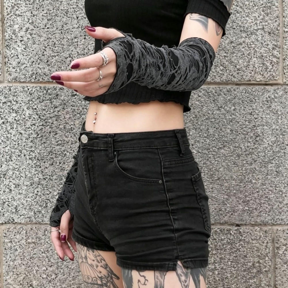 Long Punk Gloves Dark Style De - Fingerless Glove Knit 评论和价格